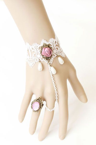White-Lace-Bracelet-with-Rose-and-Ring-LC0852